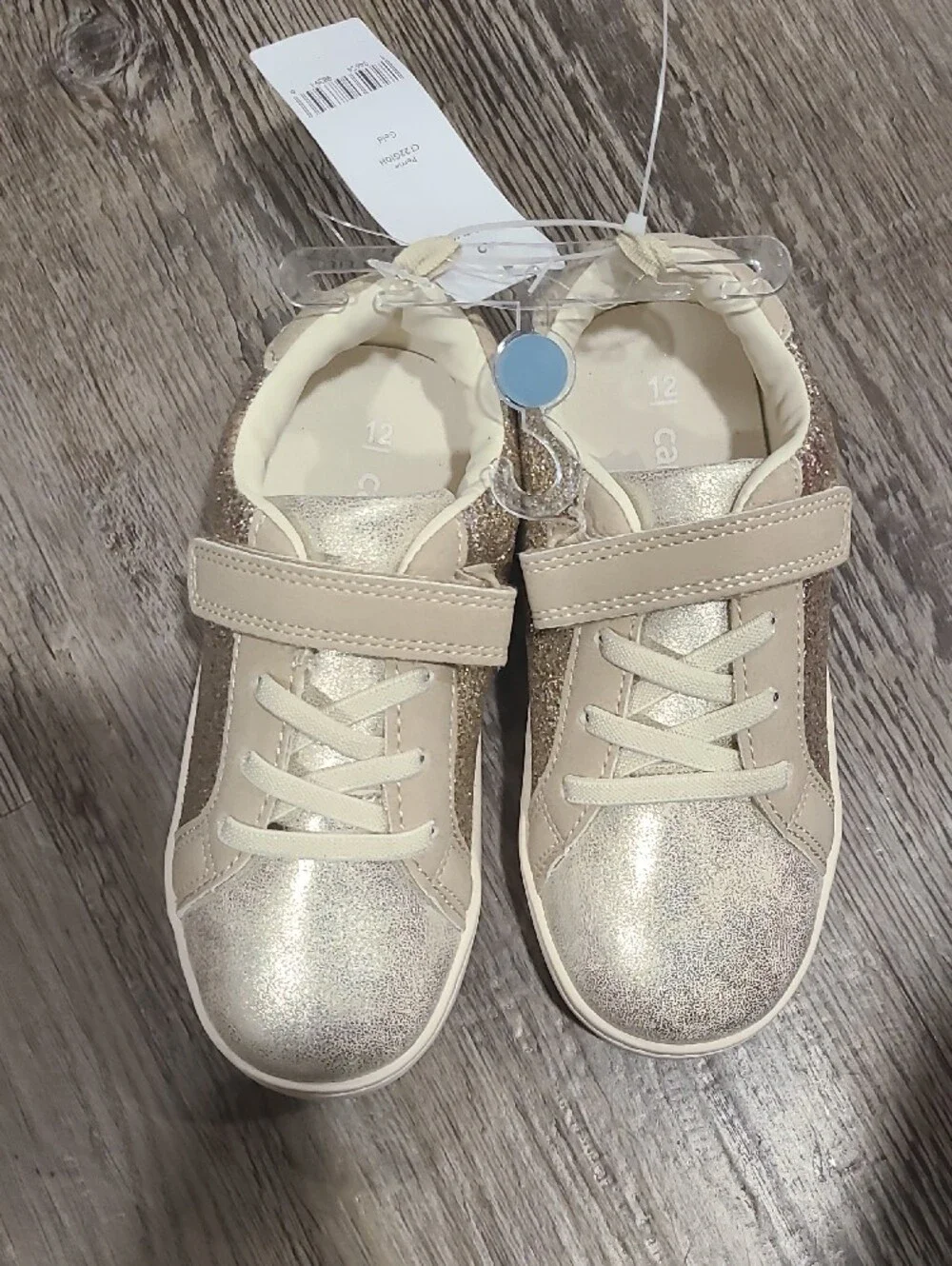 Carter's Girls Glitter Lace-Up Sneaker in Gold and Cream Size 12